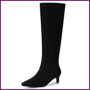 Knee High Boots Size 7.5 Wide Calf Kitten Heel Suede Leather